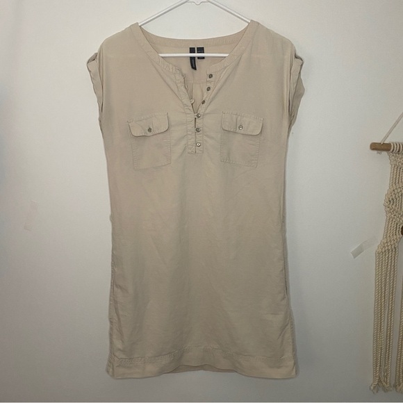 Mango Cargo Boho Chic Short Sleeve Shirt Dress Button-Up Front with Pockets XXS - Picture 6 of 8